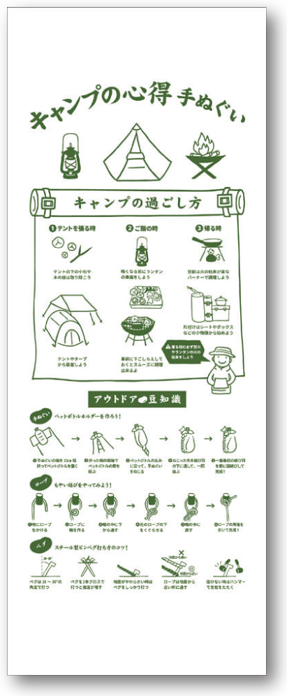キャンプの心得手ぬぐいのデザイン